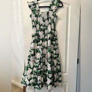 Hill House Nap Dress Green and White Hydrangea Print